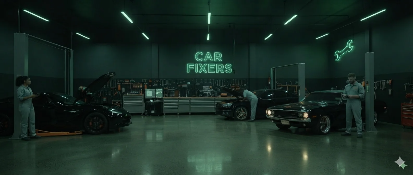 The Car Fixers workshop floor in Al Furjan, Dubai