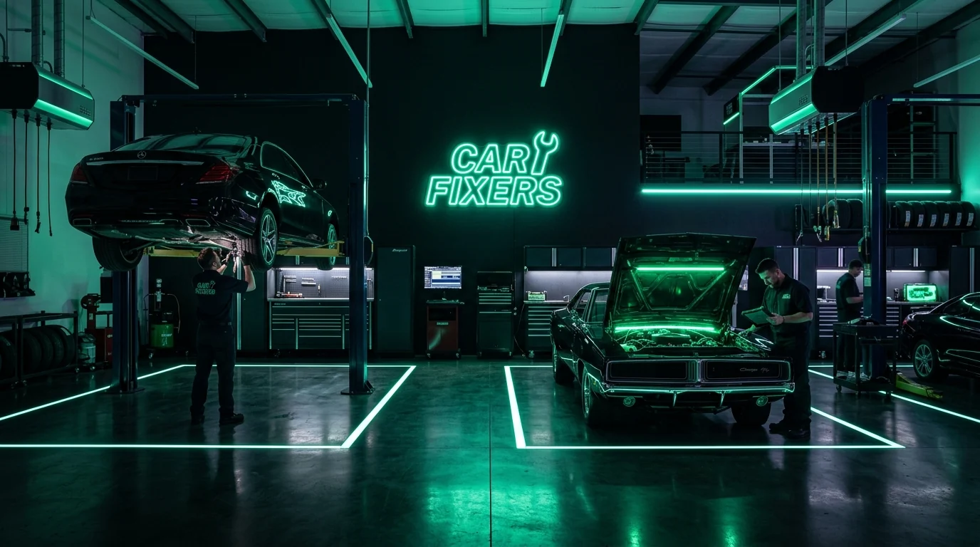Technicians at work in the Car Fixers workshop